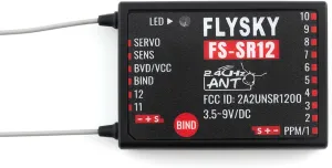 GoolRC Flysky FS-SR12 Receiver, 2.4GHz 12CH Receiver ANT Protocol Dual Antennas Compatible with Flysky FS-ST8 FS-G7P Radio Transmitter for RC Airplane Helicopter Quadcopter Drone Robot Car and Boat