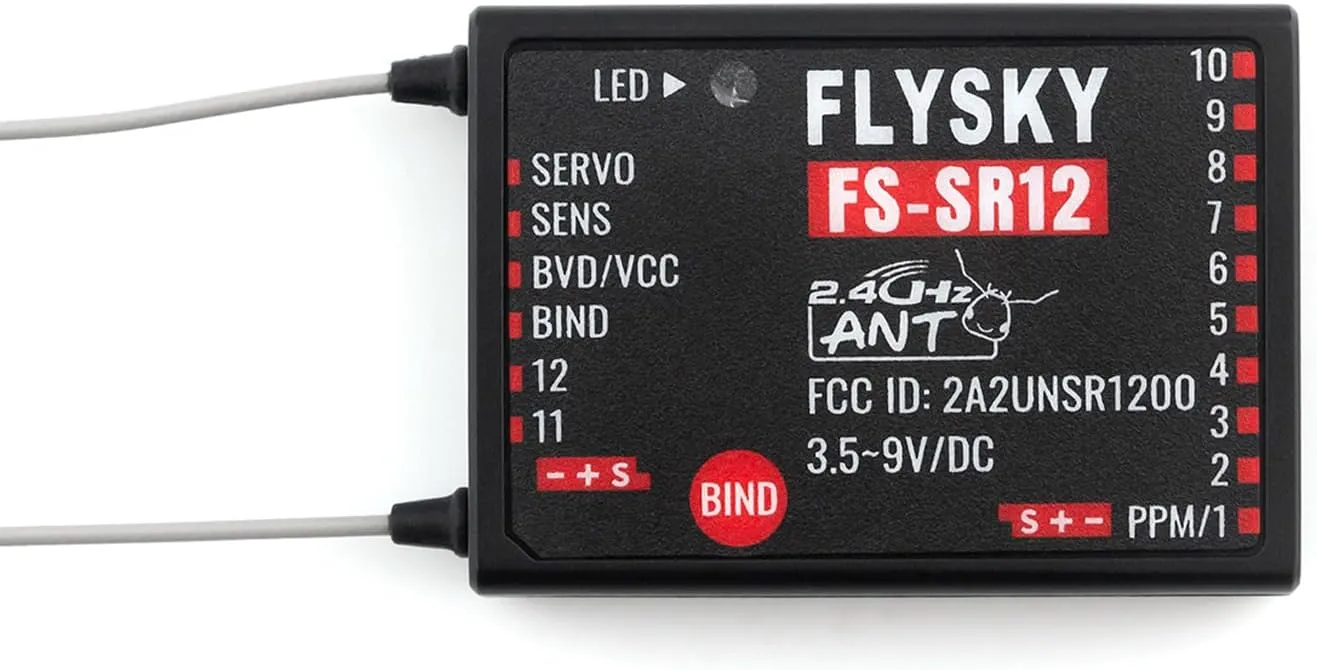 GoolRC Flysky FS-SR12 Receiver, 2.4GHz 12CH Receiver ANT Protocol Dual Antennas Compatible with Flysky FS-ST8 FS-G7P Radio Transmitter for RC Airplane Helicopter Quadcopter Drone Robot Car and Boat