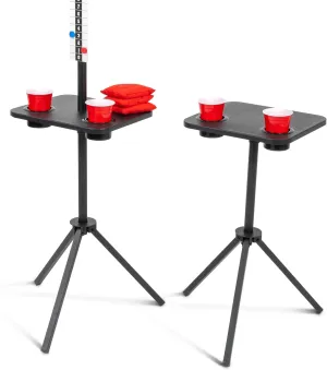 GoSports All Weather Cornhole Scoreboard with Drink Holders - Black or White - Magnetic Outdoor Score Keeper for Yard Games - Set of 2 Metal ScoreCaddy Tables