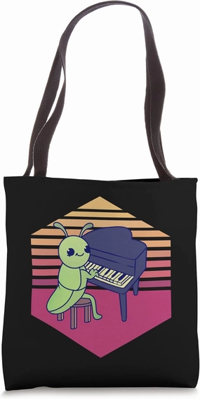 Grasshopper Playing Piano Vintage Tote Bag
