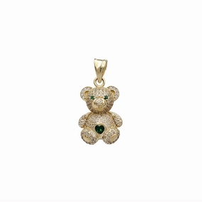 Green Zirconia Teddy Bear Pendant (14K)