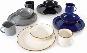 GSI Outdoors Mesa 4-Person Enamelware Camp Set – Classic Enamel Finish with Stainless Steel Rim, 12-Piece, Dishwasher Safe, Multi-Color