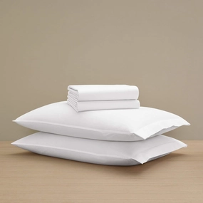 H by Frette Percale Classic Sheet Set (Queen) - Luxury All-White Bedding Sheet Set/Includes Pillowcases, Top Sheet, and Fitted Sheet