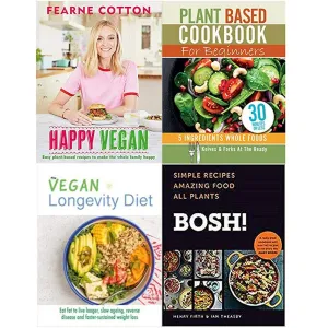 Happy Vegan [Hardcover], Plant Based Cookbook For Beginners, The Vegan Longevity Diet, BOSH Simple recipes [Hardcover] 4 Books Collection Set Paperback – January 1, 2020