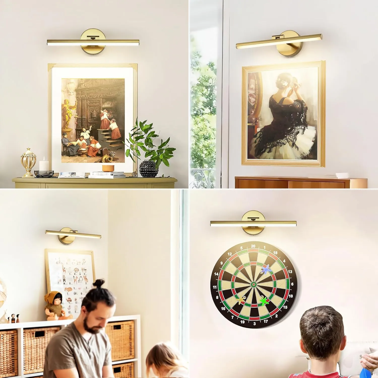 Hardwired Adjustable Lighting Gold Modern LED Picture Lights for Paintings 15.7'' Inch Long Swing Arm Metal Art Lights Warm White 3000K