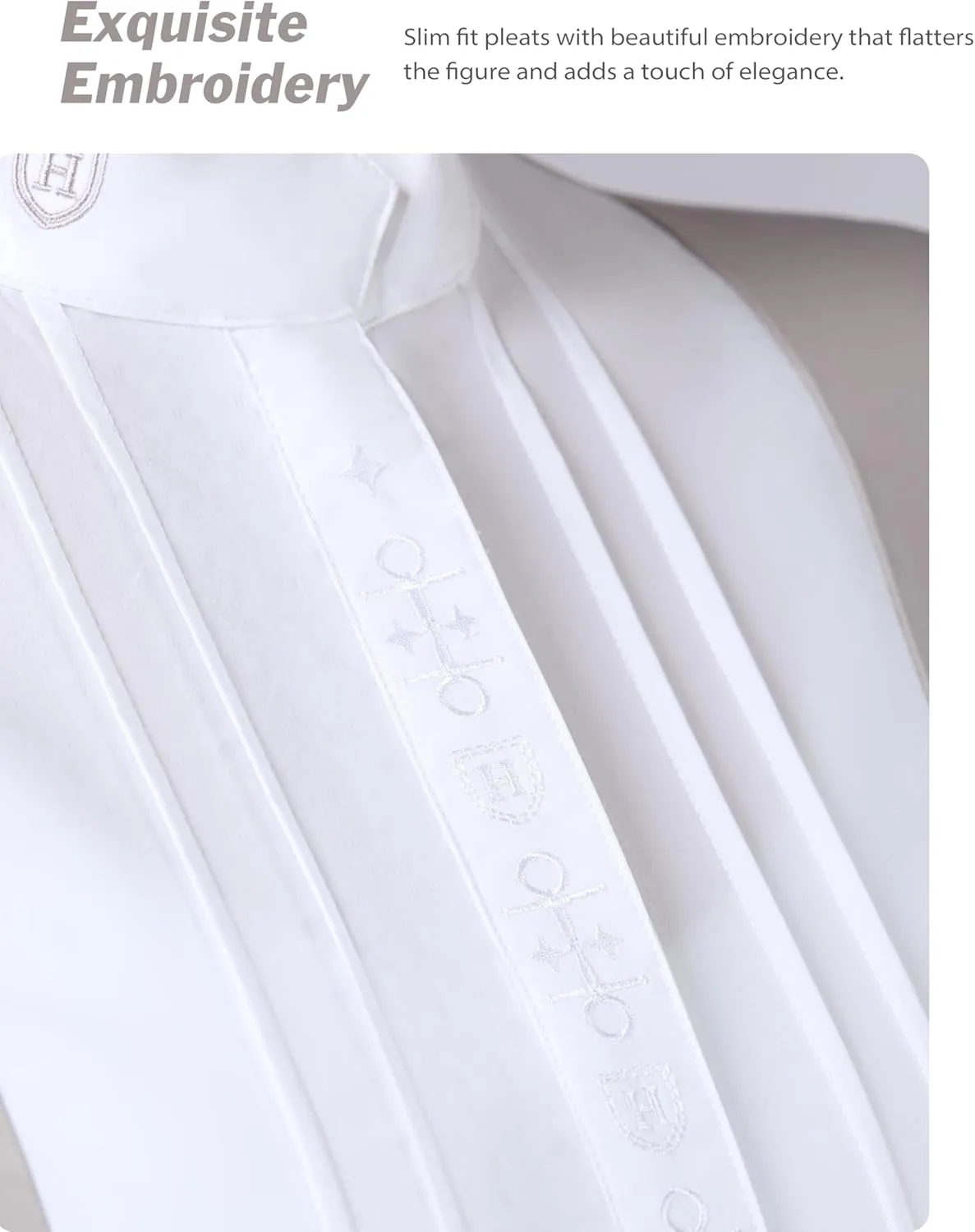 Harrison Howard Equestrian Pleated Bib Show Shirt Rider Top Horse Riding Long Sleeve with Embroidery