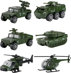 Hautton Diecast Military Toy Vehicles, 6 Pack Alloy Metal Army Toys Model Cars Playset Tank, Panzer, Attack Helicopter, Anti-air Vehicle, Scout Helicopter Gift for Kids Boys Toddlers