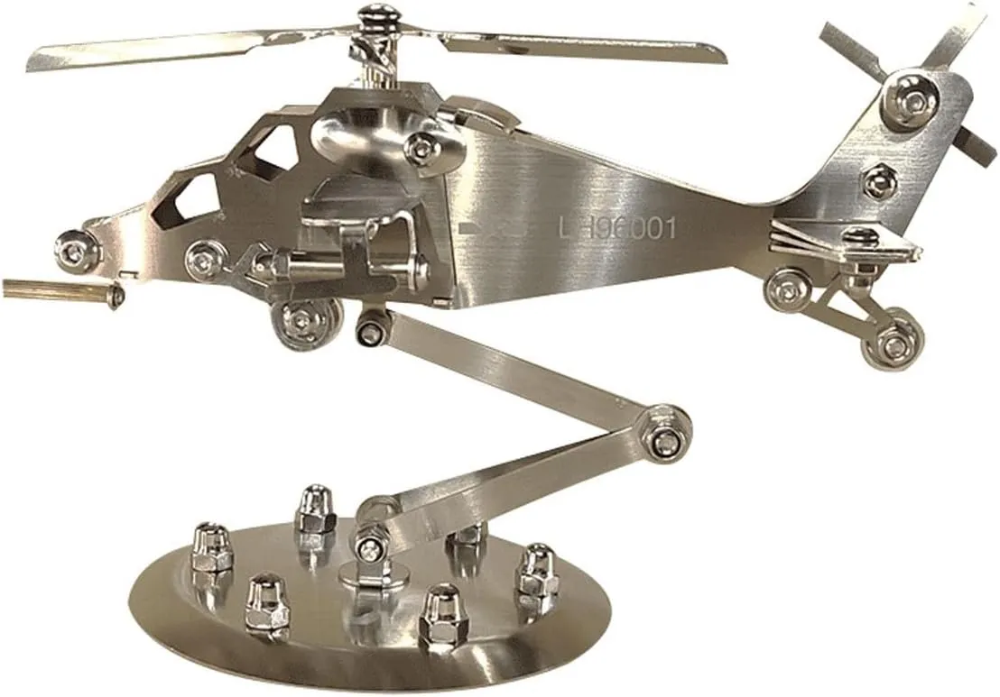Helicopter Model 3D Metal Mechanical Helicopter Model DIY Helicopter Model Airplane Model Helicopter Kit for Desktop Decoration 1 Pcs（Silvery）