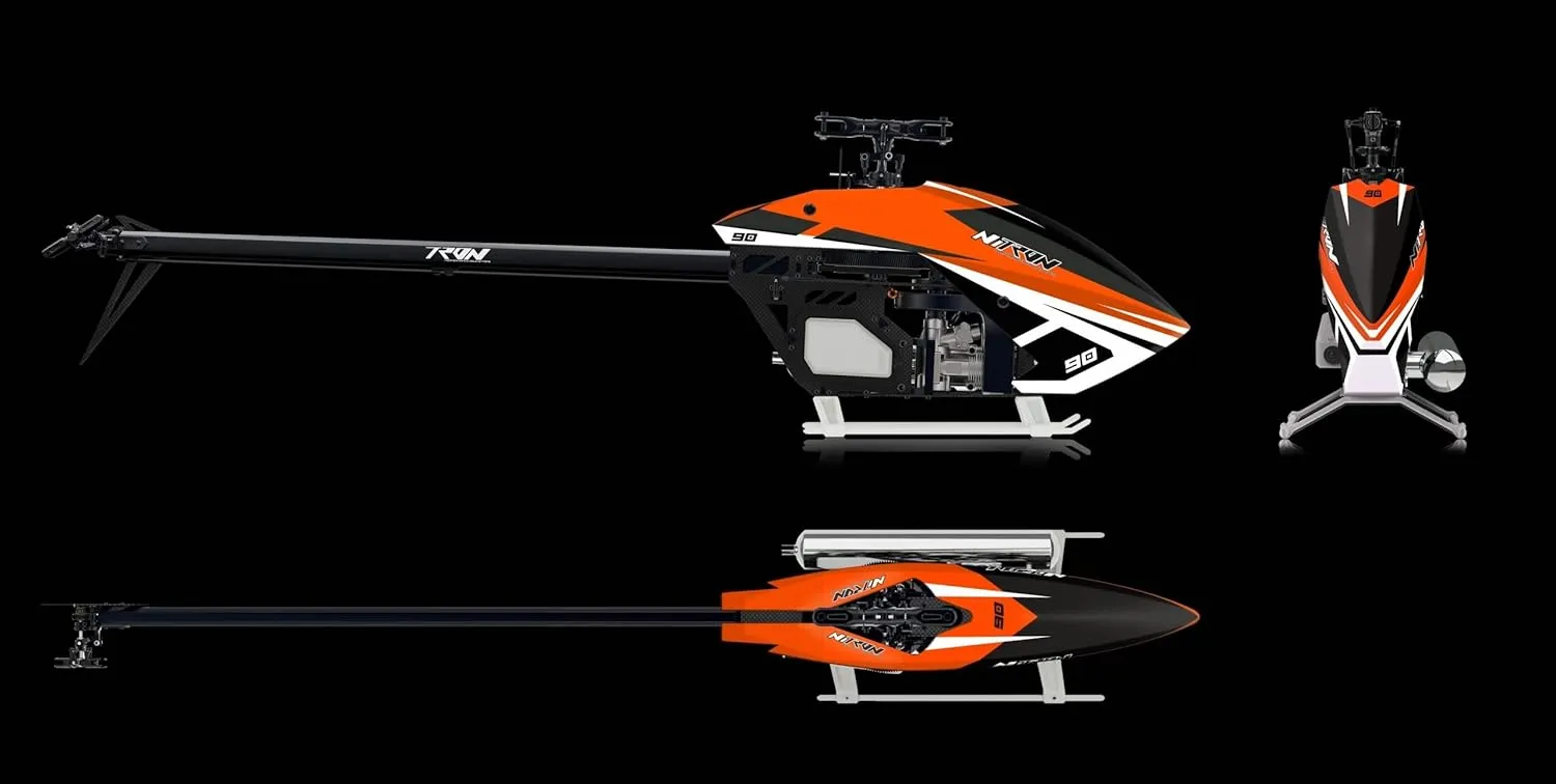 HELIDIRECT TRON Nitron 90 Helicopter Kit Without Blades and Electronics - Remote Control Helicopter 650-700 Size (Neon Orange)