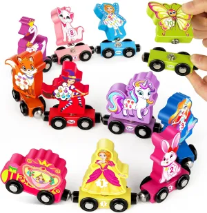 Hersort Wooden Train Set for Toddlers, Magnetic Girls Trains Toys, Numbers Matching Game for Ages3-5, Toddler Learning Toys, Fine Motor Skills Educational Toys,Preschool Activities Gifts