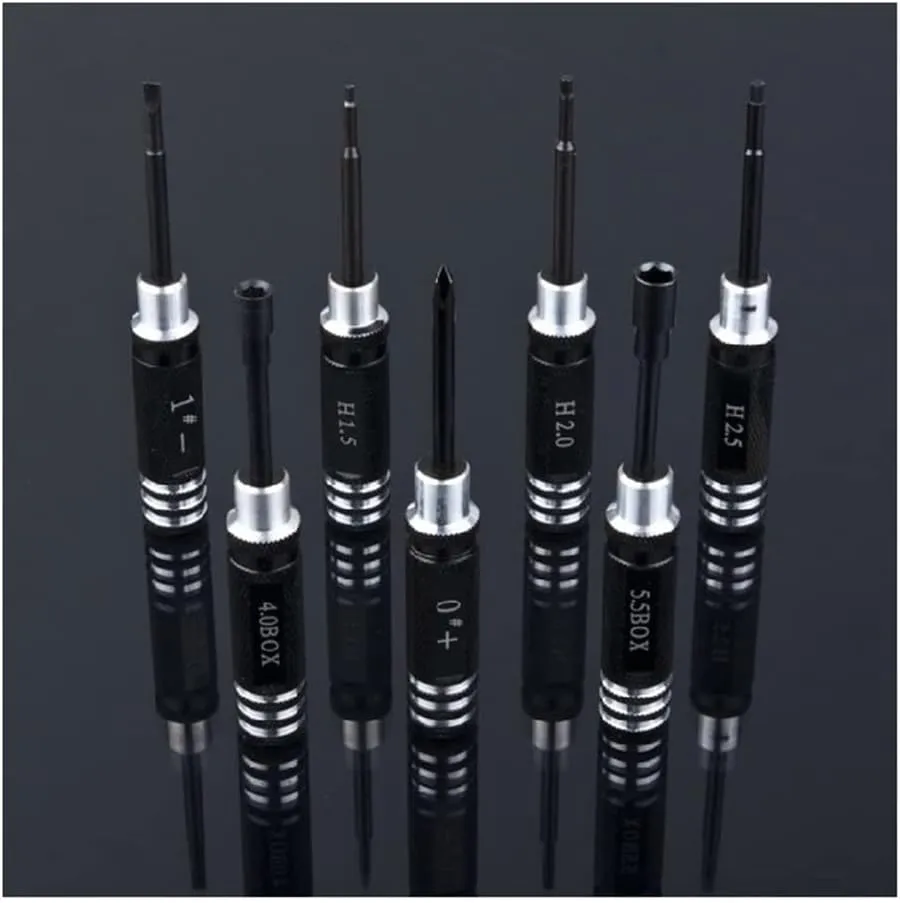 Hex 7pcs Screwdriver Tool Kit Compatible With RC Helicopters Cars And Drones In BK Red Blue Black Compatible With RC Toys(BLACK)