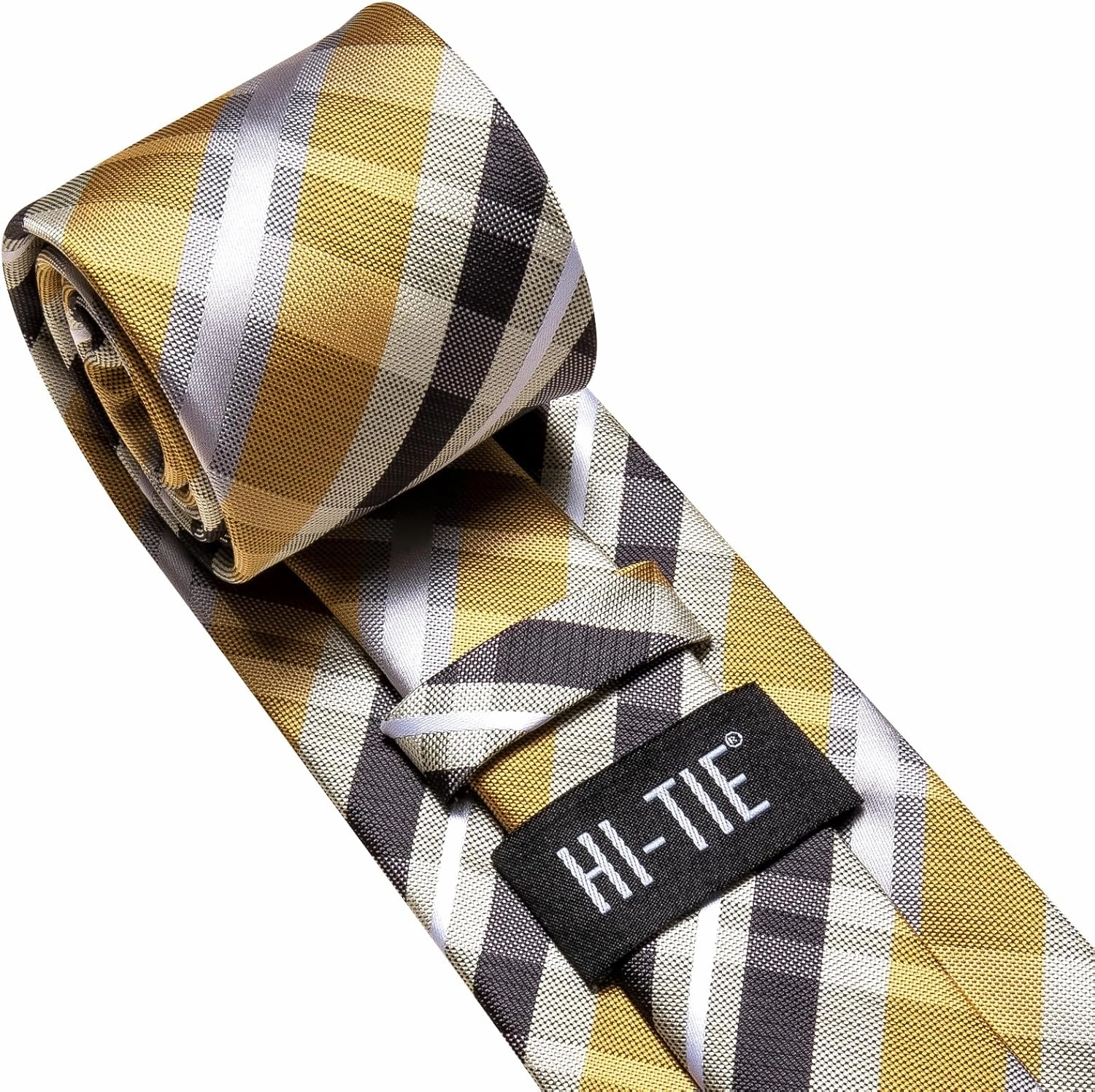 Hi-Tie Mens Plaid Ties Classic Paisley Necktie with Handkerchief Cufflinks Set Business Stripe Tie