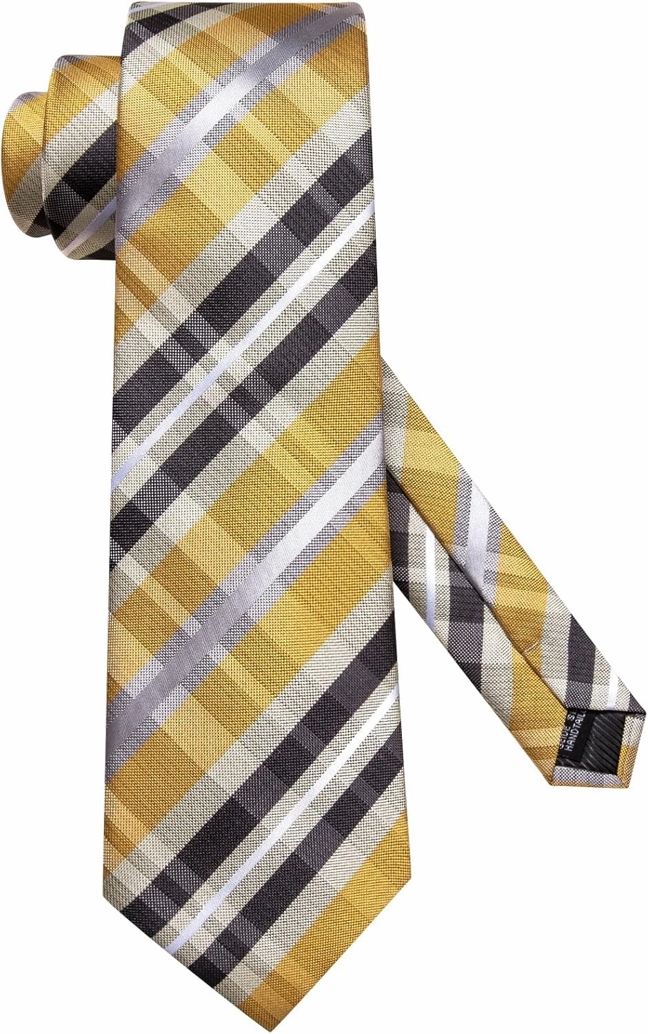 Hi-Tie Mens Plaid Ties Classic Paisley Necktie with Handkerchief Cufflinks Set Business Stripe Tie