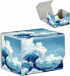 High-Capacity Art Deco Card Deck Box - Ideal Trading Card Game Storage Solution with Compact Size, and Easy Access - PU Leather Fits for TCG CCG Magic Cards(Sea Wave)