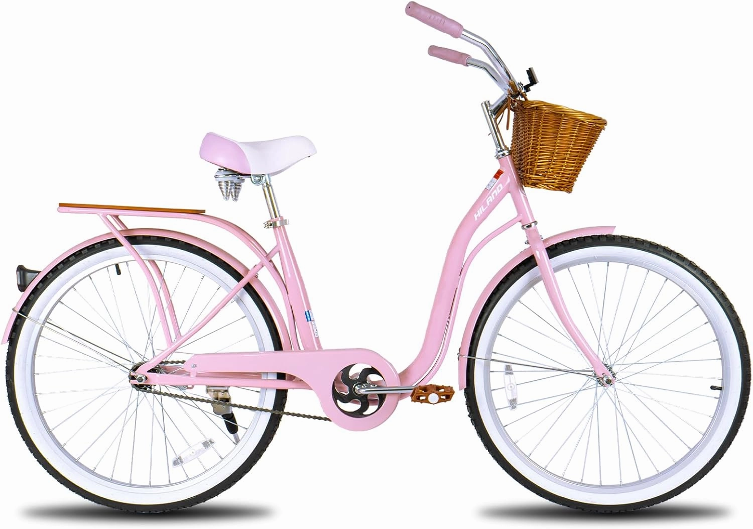 Hiland 26 Inch Beach Cruiser Bike for Women, Men and Adult, Single Speed Commuter Bicycle with Basket and Rear Cargo, Multiple Colors City Bike