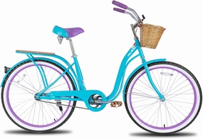 Hiland 26 Inch Beach Cruiser Bike for Women, Men and Adult, Single Speed Commuter Bicycle with Basket and Rear Cargo, Multiple Colors City Bike