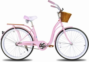 Hiland 26 Inch Beach Cruiser Bike for Women, Men and Adult, Single Speed Commuter Bicycle with Basket and Rear Cargo, Multiple Colors City Bike