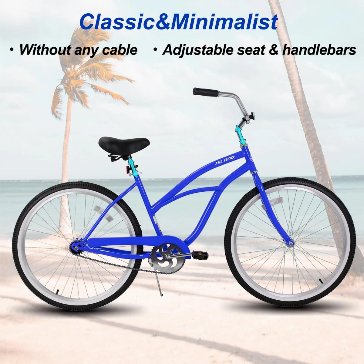 HILAND 26 Inch Womens Beach Cruiser Bike, Single Speed Commuter Bicycle with Rear Coaster Brake, Low Step-Through Frame, Comfortable Seat with Dual Springs, City Hybrid Bike for Women Men Adult