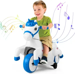 HONEY JOY 12V Unicorn Ride on Toys, 3-Wheeler Battery Powered Motorized Ride on Horse w/Training Wheels, Music, Up & Down, Pony Electric Car for Kids, Gift for Boys Girls (Blue)