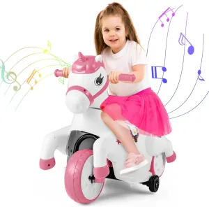 HONEY JOY 12V Unicorn Ride on Toys, 3-Wheeler Battery Powered Motorized Ride on Horse w/Training Wheels, Music, Up & Down, Pony Electric Car for Kids, Gift for Boys Girls (Light Pink)