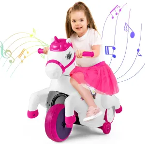HONEY JOY 12V Unicorn Ride on Toys, 3-Wheeler Battery Powered Motorized Ride on Horse w/Training Wheels, Music, Up & Down, Pony Electric Car for Kids, Gift for Boys Girls (Pink)