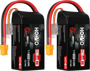 HOOVO 3S Lipo Battery, 2200mAh 80C 11.1V Shorty Lipo Battery Pack, Softcase with XT60 Connector Compatible with Drone RC Airplane Helicopter Quadcopter FPV RC Car,2 Pack