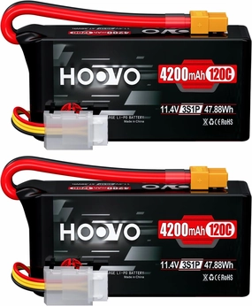 HOOVO 3S Lipo Battery 4200mAh 120C 11.4V High Voltage Shorty Lipo Battery Pack Softcase with XT60 Connector for RC Crawler Trailer RC Drone Quadcopter Helicopter Airplane FPV RC Car, 2 Pack