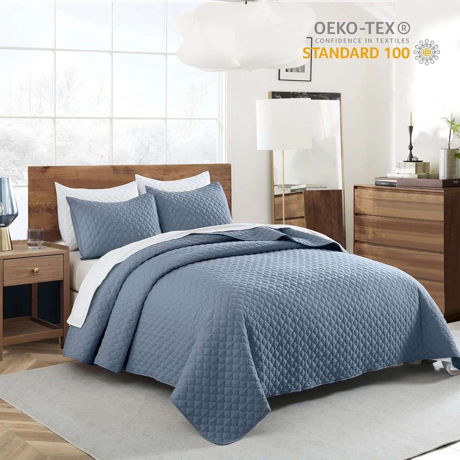 HORIMOTE HOME Quilt Queen Size Dusty Blue, Lightweight Quilt for Summer Ultra-Soft Microfiber Modern Style Quilted Clouds Pattern Bedspread Quit Set 3 Pieces(1 Quilt and 2 Pillow Shams)