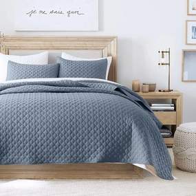 HORIMOTE HOME Quilt Queen Size Dusty Blue, Lightweight Quilt for Summer Ultra-Soft Microfiber Modern Style Quilted Clouds Pattern Bedspread Quit Set 3 Pieces(1 Quilt and 2 Pillow Shams)