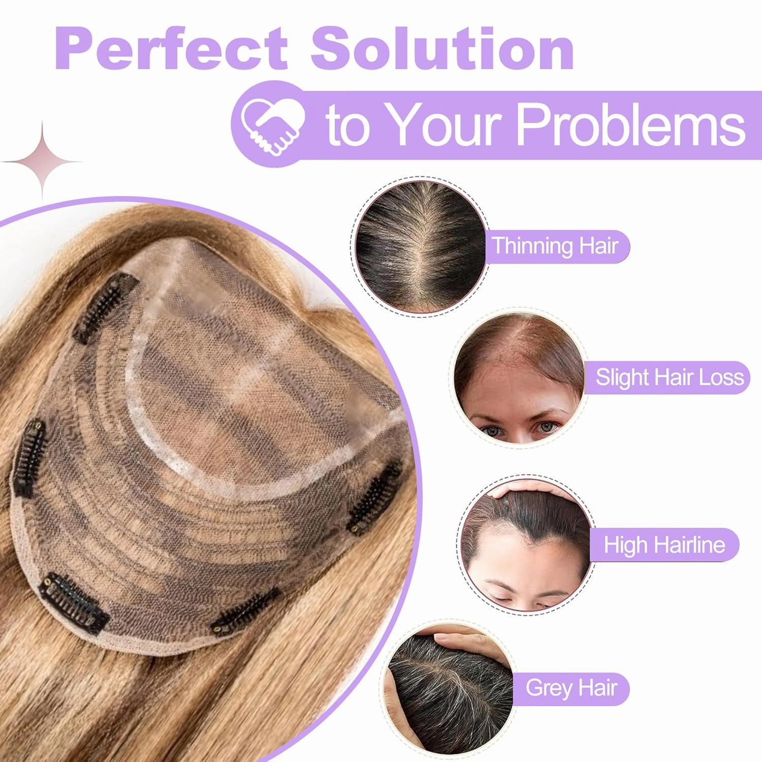 Human Hair Topper 18 * 20 cm Swiss Lace Base Hairpiece 10 Inch Clip in Human Hair Toppers Straight Human Hair Pieces for Women with Hair Loss Thinning Piano 4/27 Color (10 Inch, P4/27#)