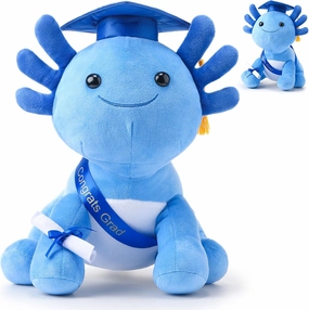 HyDren 10 Inch Graduation Axolotl Plush Stuffed Animal Axolotl Stuffed Animals with Graduation Hat Diploma and Sash, Plush Gift for Preschool, Kindergarten, Friend, Relatives (Blue)