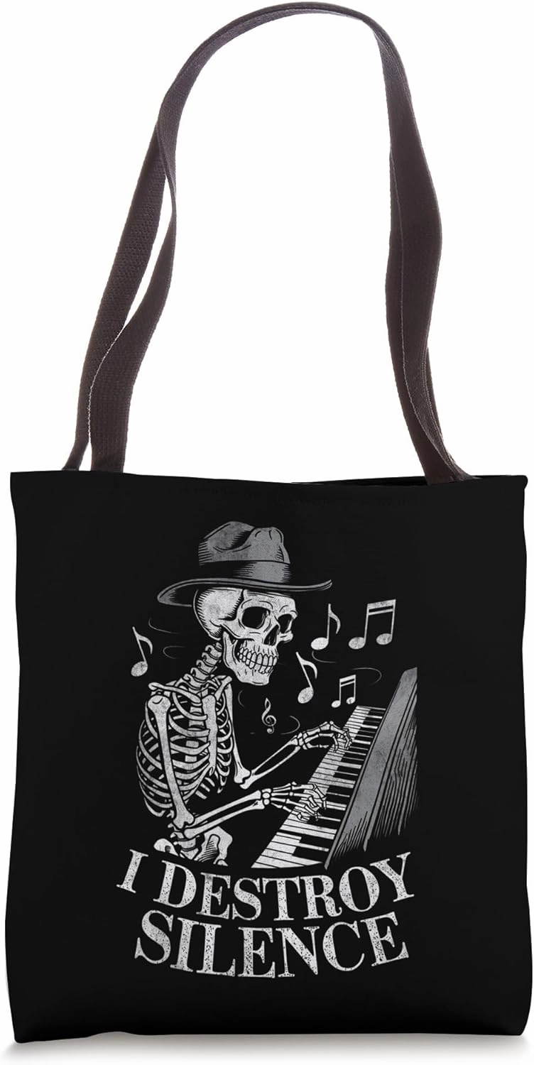 I Destroy Silence piano Funny skeleton Pianist Keyboard Tote Bag