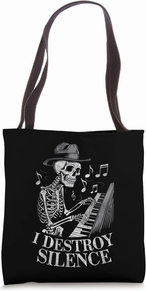 I Destroy Silence piano Funny skeleton Pianist Keyboard Tote Bag