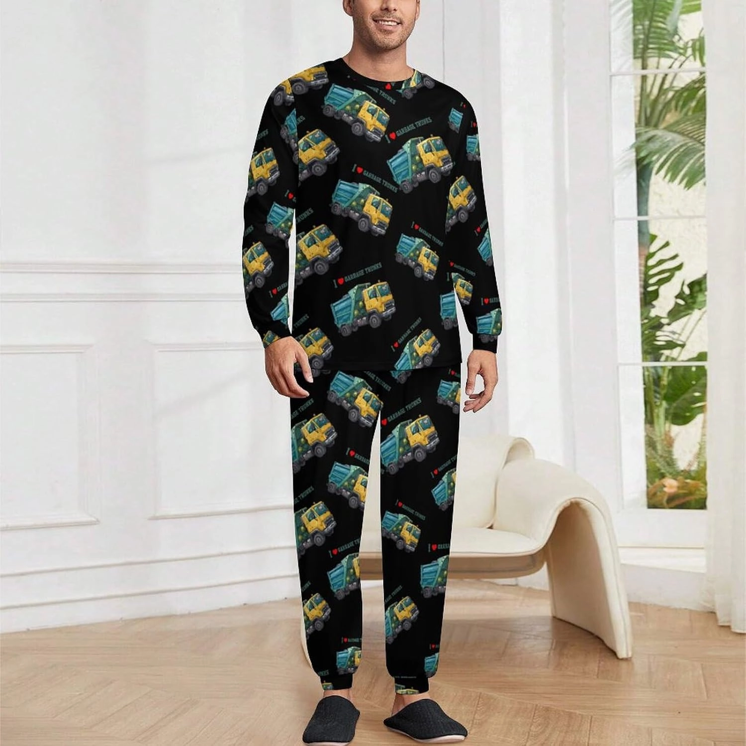I Love Garbage Trunks Men's Pajama Set Two Piece Long Sleeve Top And Lounge Pants Sleepwear Loungewear