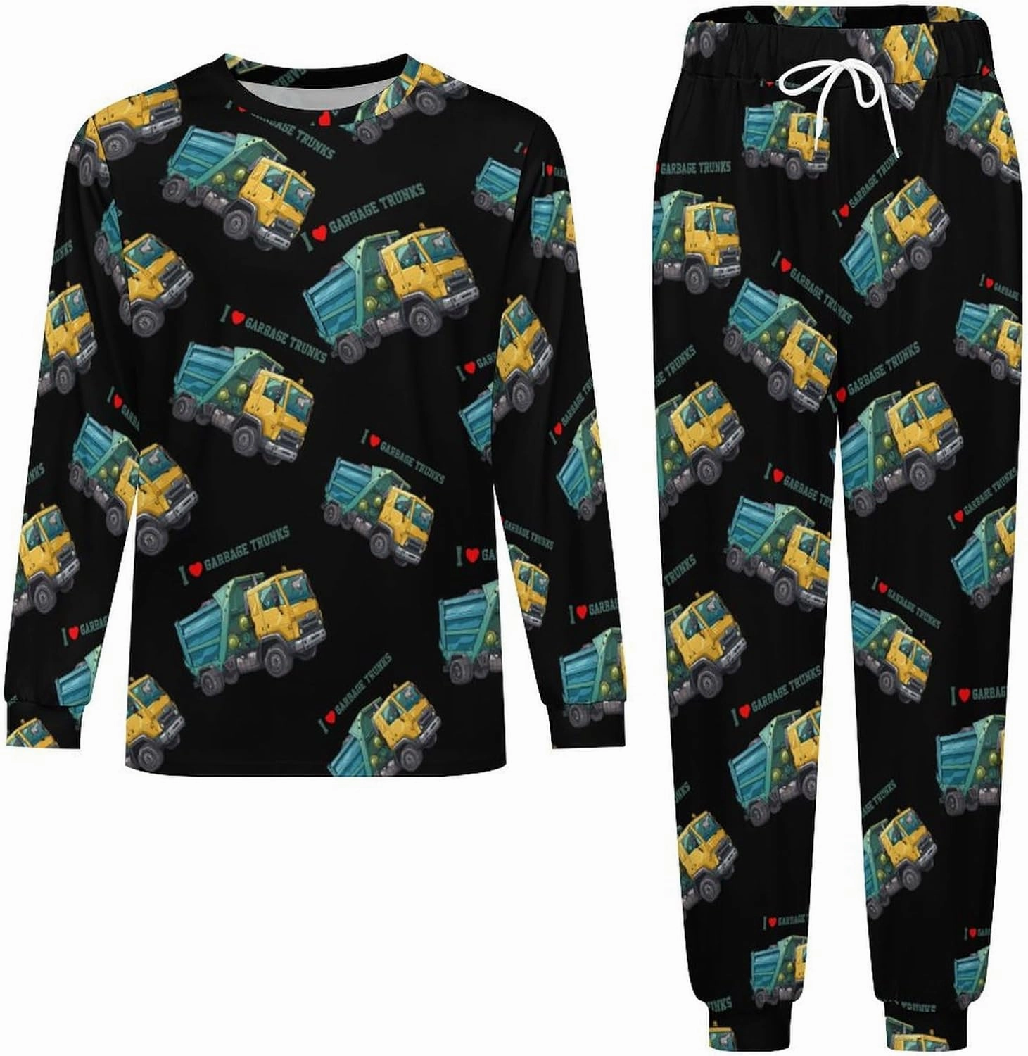 I Love Garbage Trunks Men's Pajama Set Two Piece Long Sleeve Top And Lounge Pants Sleepwear Loungewear