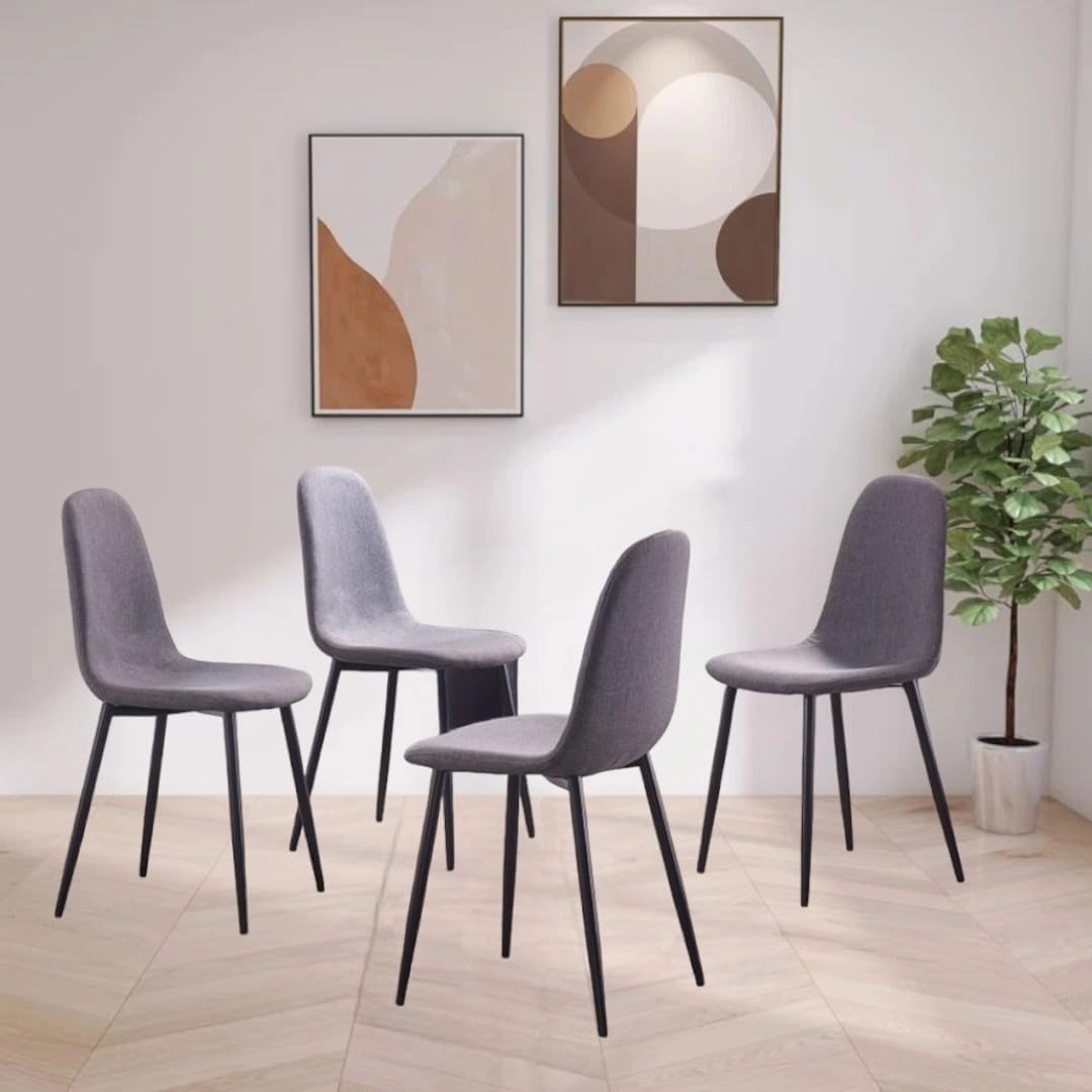 IDS Home Dining Room Chair for Kitchen, Mid Century Modern Accent Armless Side Fabric Chair, Upholstered Cover with Metal Legs Set of 4/6 (Set of 4, Grey)