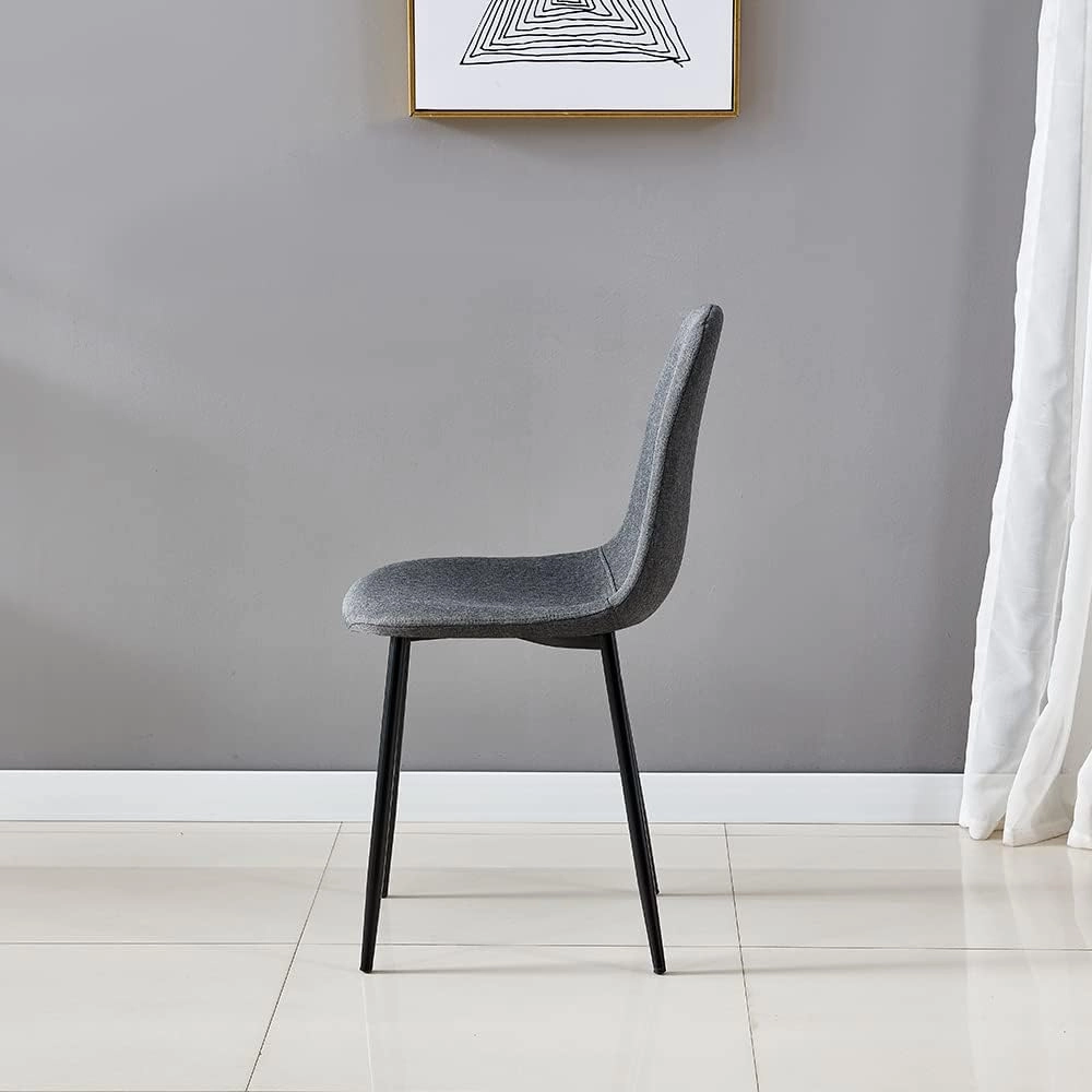 IDS Home Dining Room Chair for Kitchen, Mid Century Modern Accent Armless Side Fabric Chair, Upholstered Cover with Metal Legs Set of 4/6 (Set of 4, Grey)