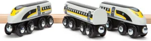 inc. Wooden Bullet Train, Wooden Train Set of 2 Modern Engines 1 Sleek Passenger Car with Magnetic Connectors, Compatible with Thomas & Friends, BRIO, Other Major Brands