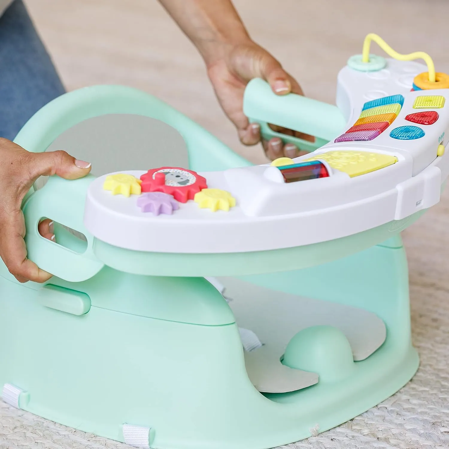 Infantino Music & Lights 3-in-1 Discovery Seat & Booster, Toddler Booster Seat for Dining Table or Kitchen Chair, Baby Activity Center & Snack Tray, Mint