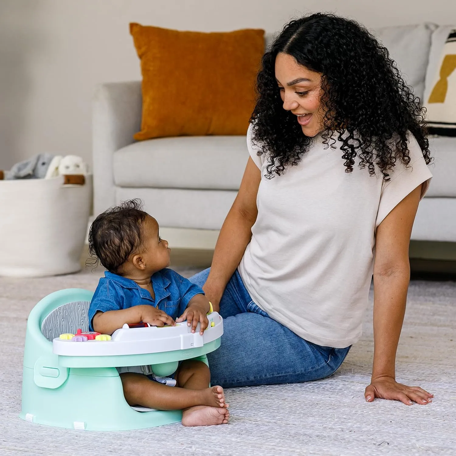 Infantino Music & Lights 3-in-1 Discovery Seat & Booster, Toddler Booster Seat for Dining Table or Kitchen Chair, Baby Activity Center & Snack Tray, Mint