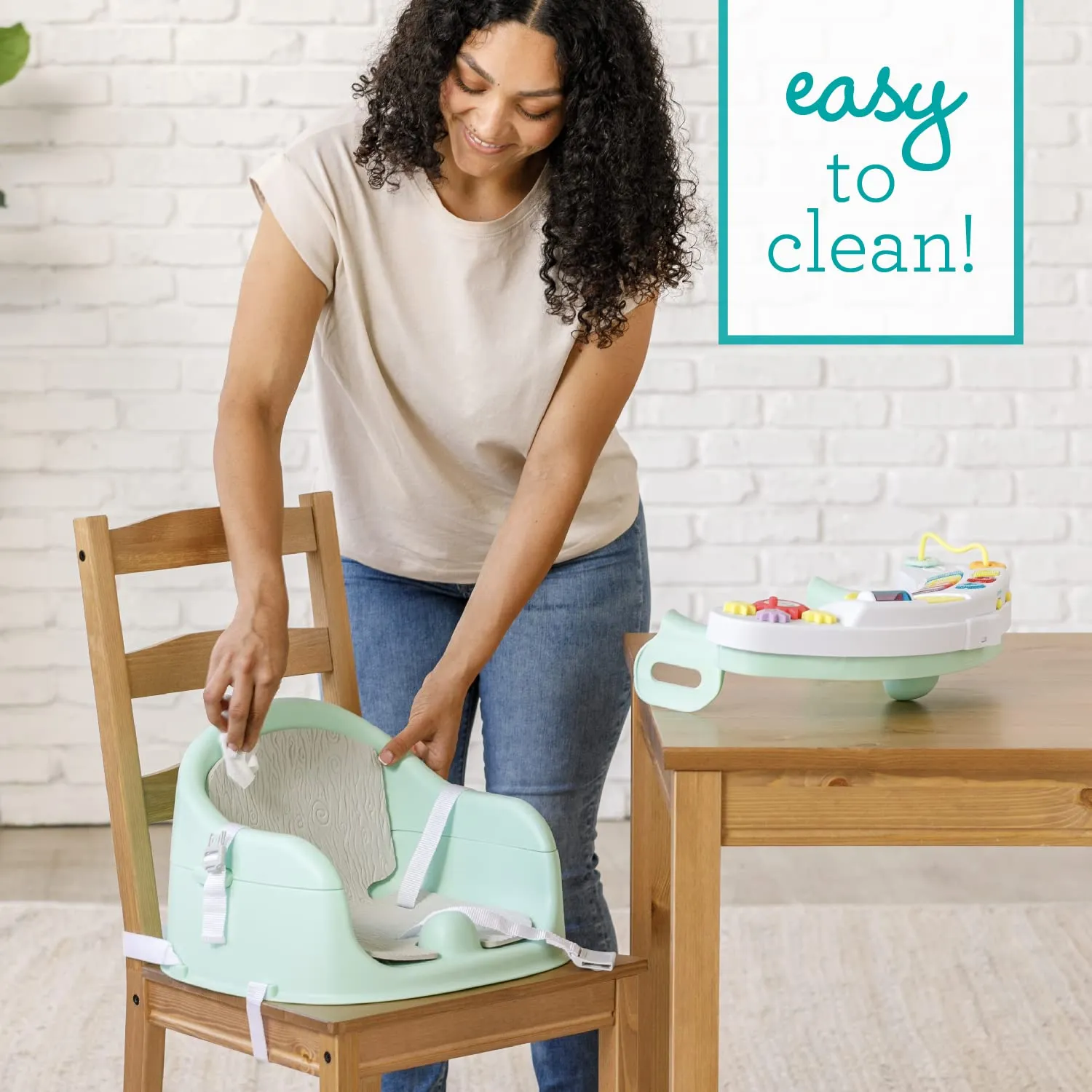 Infantino Music & Lights 3-in-1 Discovery Seat & Booster, Toddler Booster Seat for Dining Table or Kitchen Chair, Baby Activity Center & Snack Tray, Mint