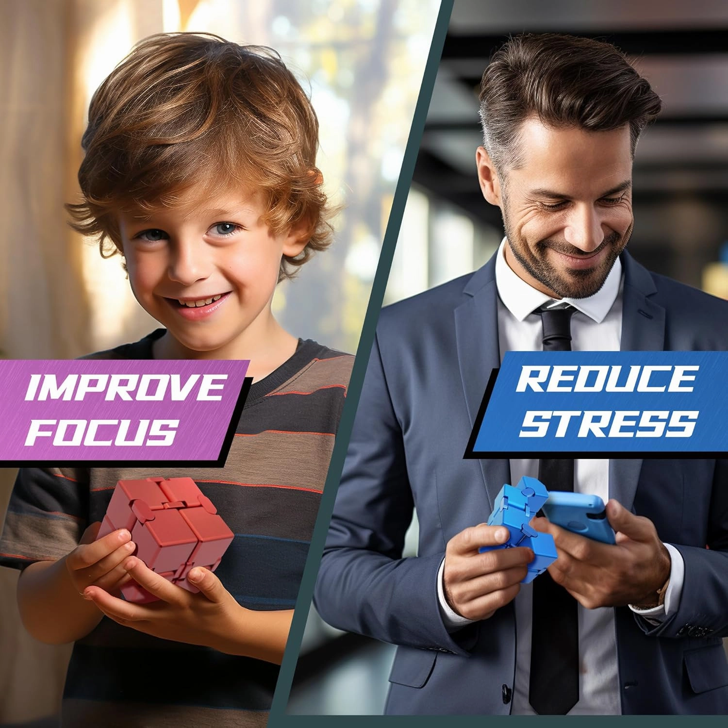 Infinity Cube, Blue Fidget Toys for Audlts, Fidgette Toys for Kids, Fidget Toys for Teens, Desk Fidgets for Office for Adults (Blue)