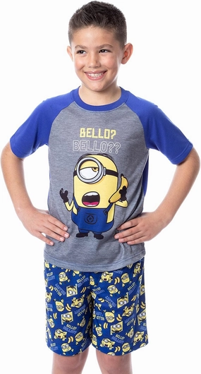 INTIMO Despicable Me Boys' Minions Bello? Raglan Sleep Pajama Set Shorts Shirt