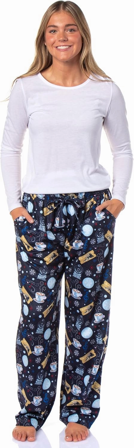 INTIMO The Polar Express Women's Christmas Train Hot Cocoa Tossed Print Sleep Pajama Pants For Adults