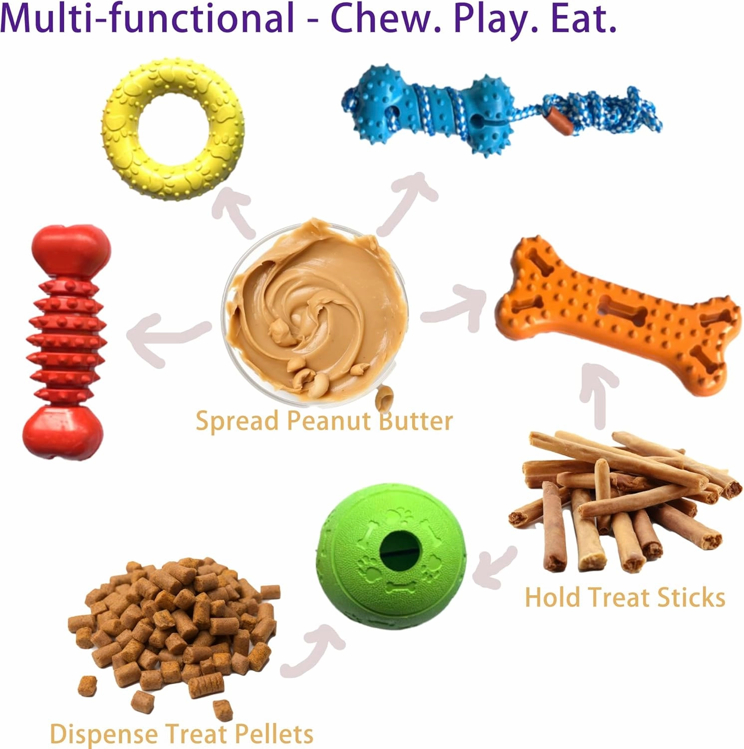 Jalousie Plush & Rope Dog Toys - Squeaky, Premium Rubber (5 Pack for Small/Medium Dogs & Puppies)