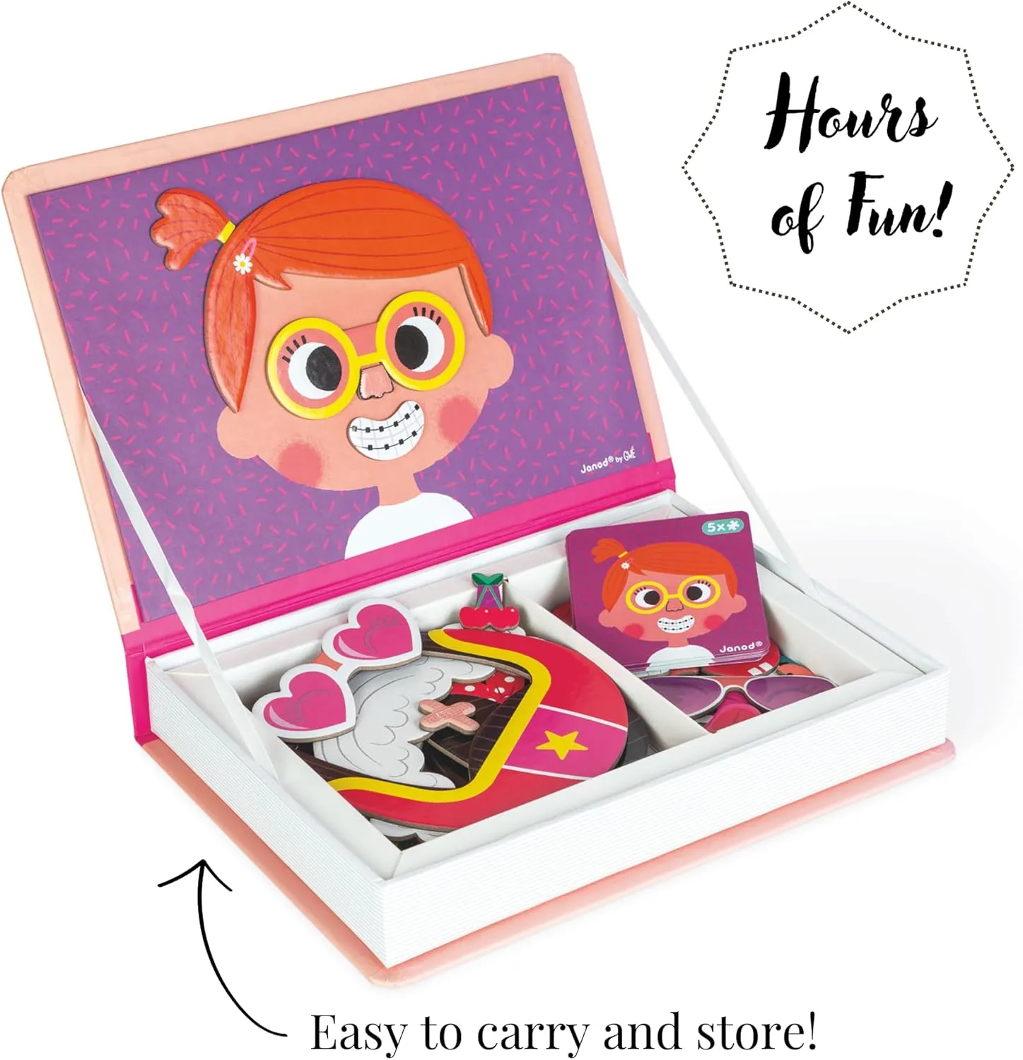 Janod MagnetiBook 66 pc Magnetic Girl Crazy Face Dress Up Game - Ages 3  J02717