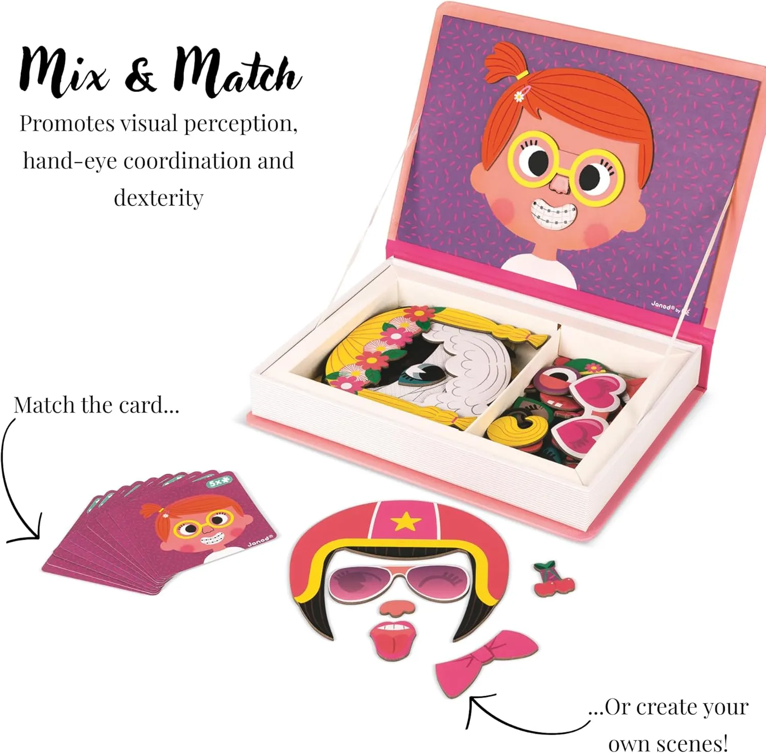 Janod MagnetiBook 66 pc Magnetic Girl Crazy Face Dress Up Game - Ages 3  J02717