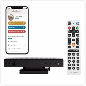 JubileeTV: Universal Remote Control for Seniors, Easy to Use Video Calling   Voice Controls   Digital Display, App-Based TV Control from Anywhere, Includes Mobile App   1 Month Membership