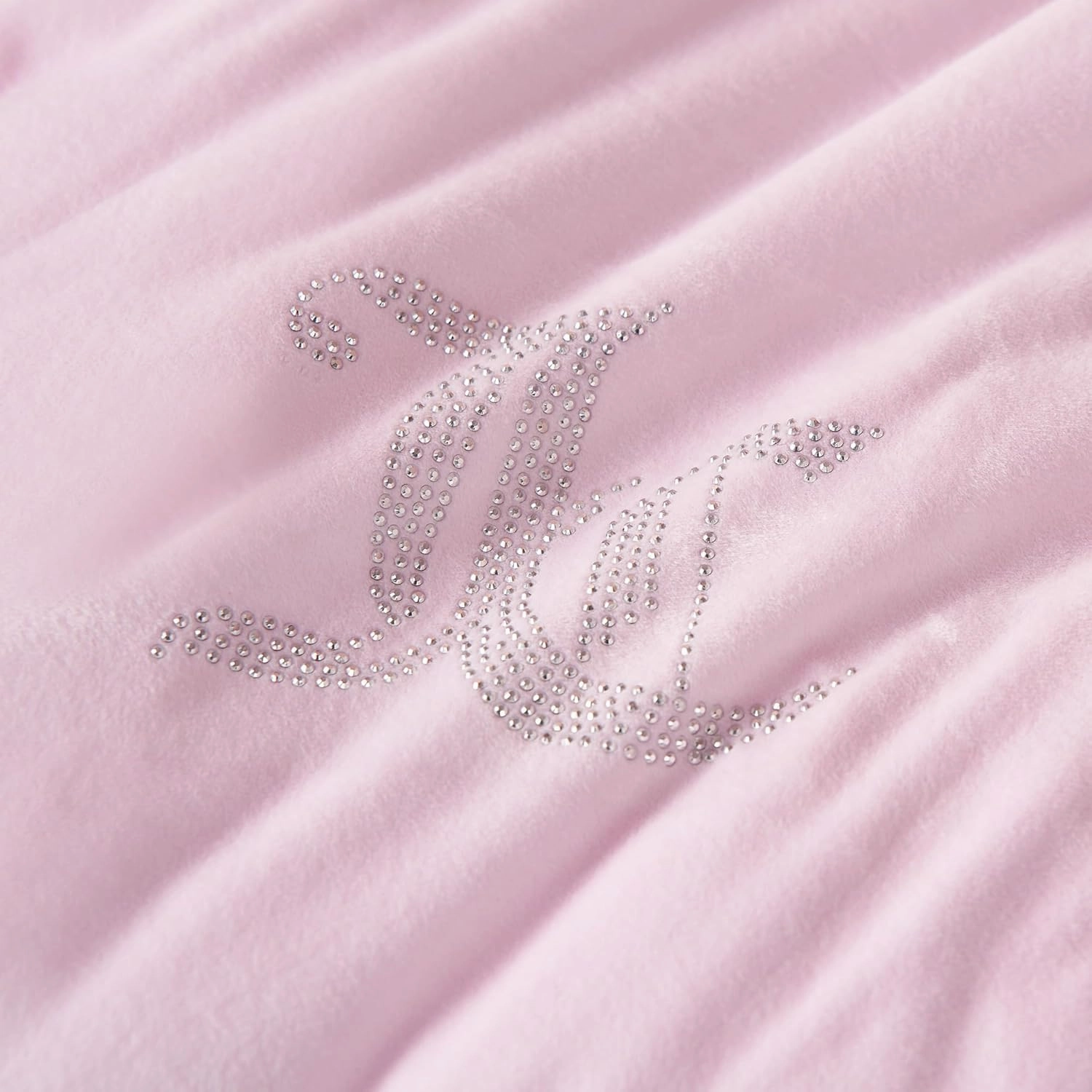 Juicy Couture Marshmallow Pink Velour Full/Queen Comforter Set - 3 Piece Luxury Bedding Ensemble