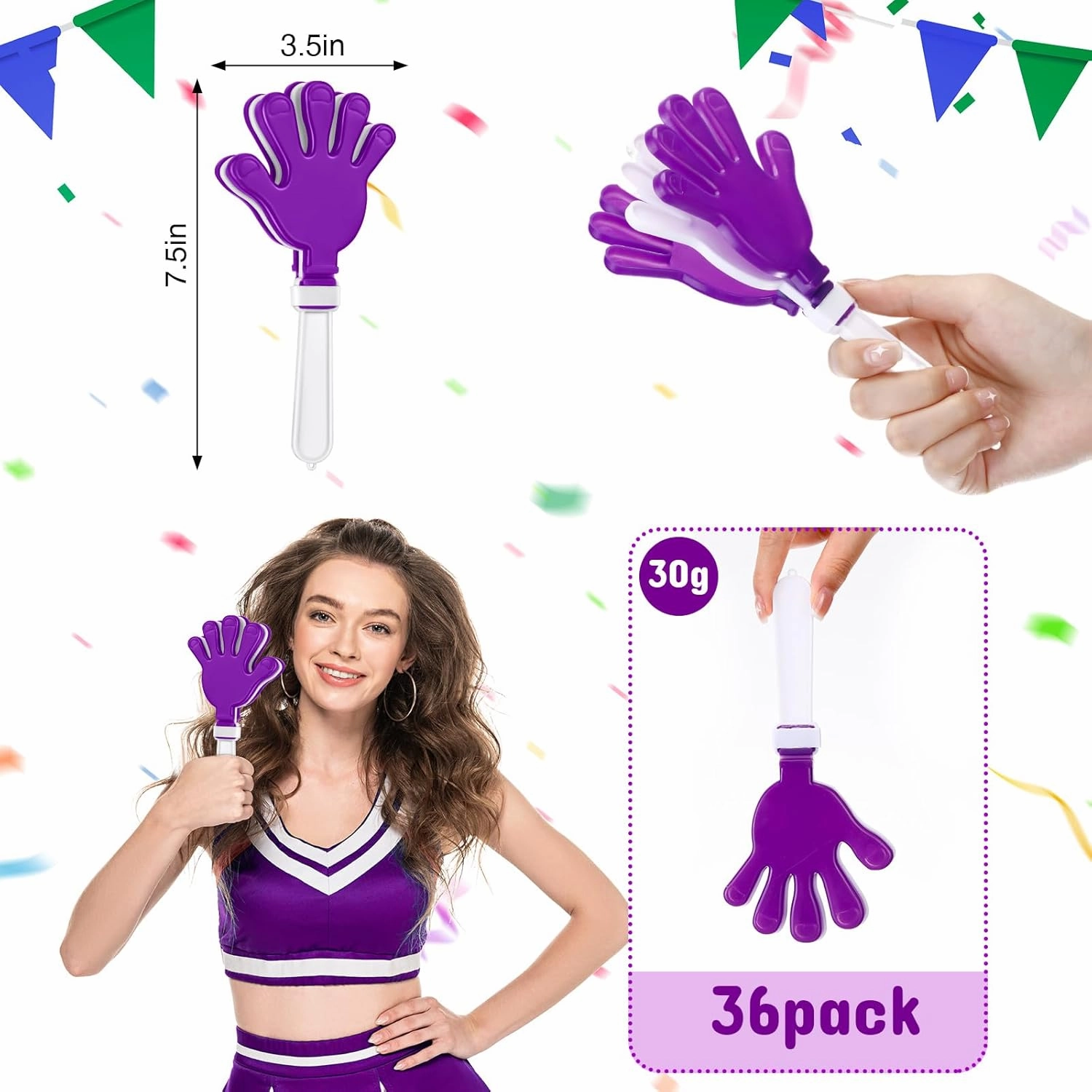 Junkin 48 Pcs Hand Clappers Bulk 7. 5 x 3. 5 Inches Noise Makers Party Favors Clapping Noise Maker Clacker for Birthdays Game Prizes Rewards Football Sporting Events Cheers Supplies